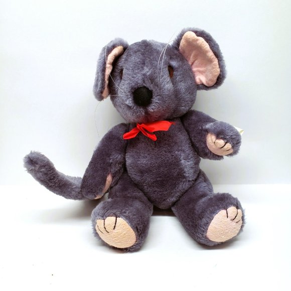 Posable Plush Mouse 10” Gray Red Bow Oriental Trading Co. - Picture 3 of 8